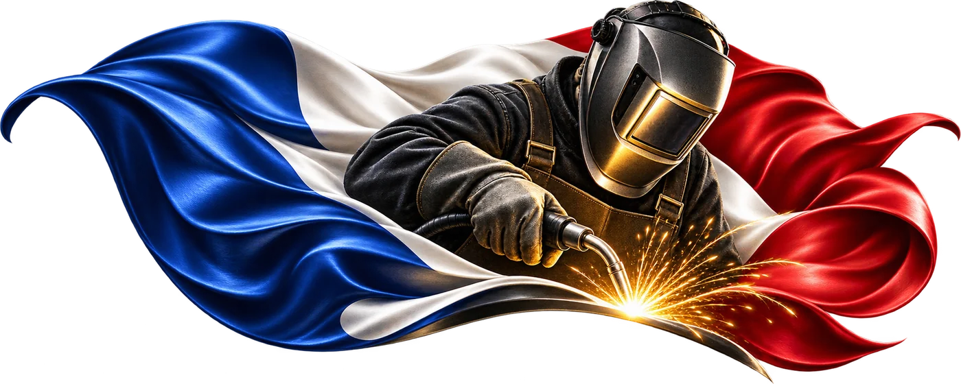 Soudeur devant le drapeau français